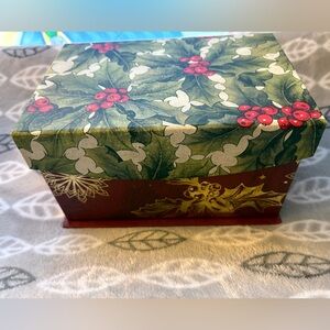 Festive Holly Decorative Storage Box - Green & Red